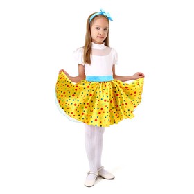 Карнавальный набор"Стиляги7"юбка желтая в мелкий цветной горох,пояс,,повязка,рост122-128