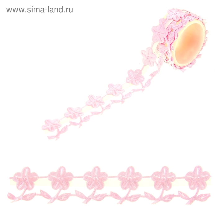 Клейкая лента декоративная текстиль"Розовый цветок" 1,5 см, длина 1 метра - Фото 1