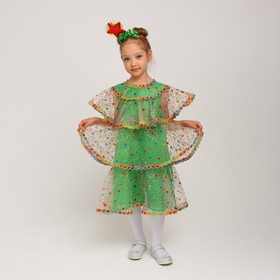 Карнавальный костюм"Елочка волшебная"органза, платье, ободок,р-р28,р98-104