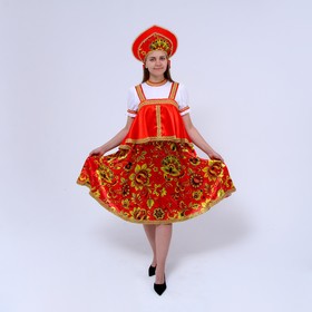 Русский костюм женский"Хохлома красная с отлетной кокеткой"платье,кокошник,р-р 44-46 рост 17