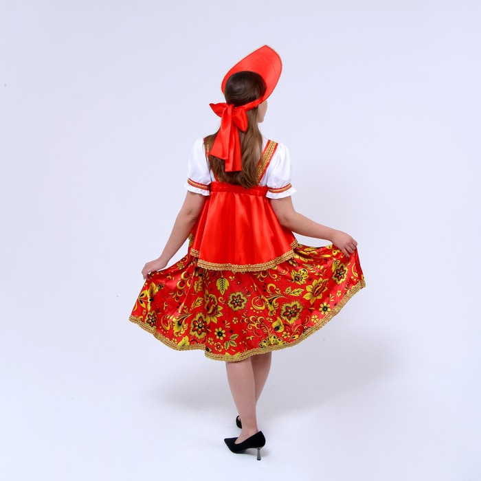 Русский костюм женский «Хохлома красная с отлетной кокеткой», р. 44-46, рост 170 см - фото 1898976032