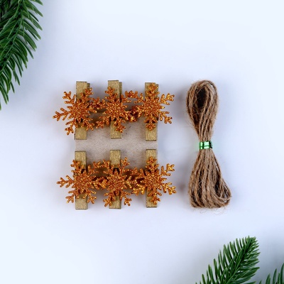 Прищепки декоративные новогодние «Снежинки» золотые, 6 шт.