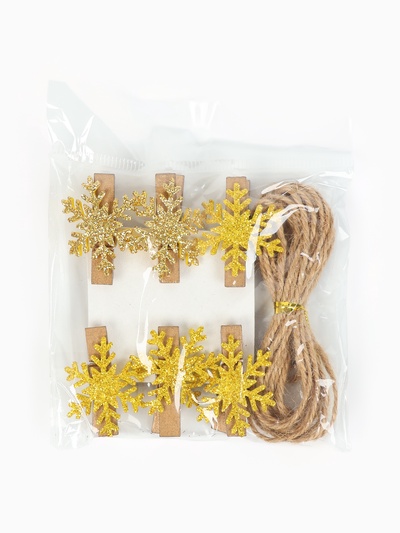 Прищепки декоративные новогодние «Снежинки» золотые, 6 шт.