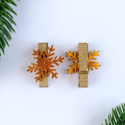 Прищепки декоративные новогодние «Снежинки» золотые, 6 шт.