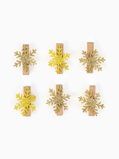 Прищепки декоративные новогодние «Снежинки» золотые, 6 шт.
