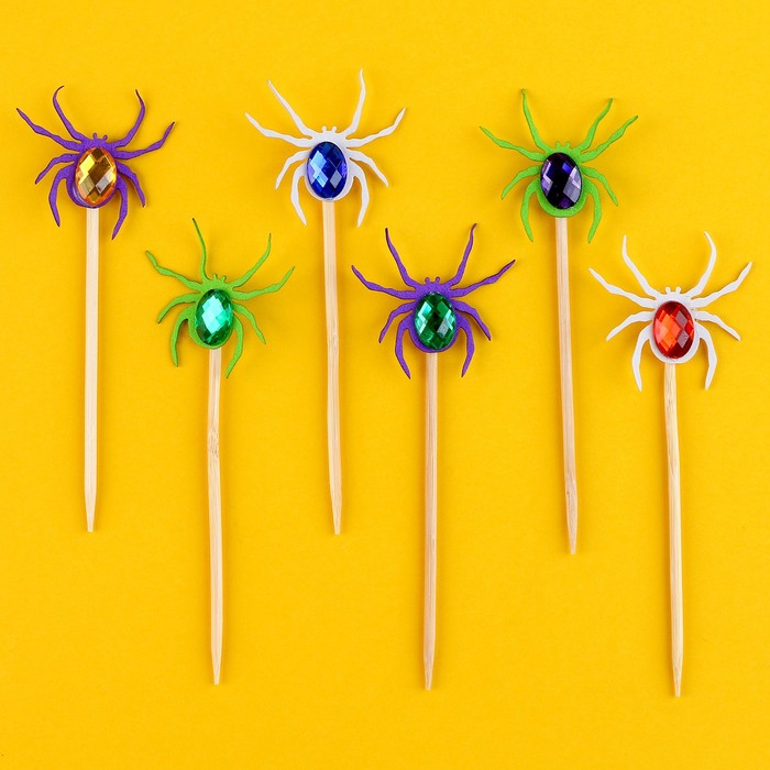 Шпажки «Цветные пауки», в наборе 6 штук  МИКС
