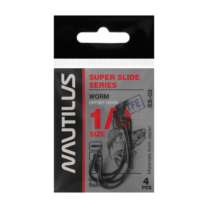 

Крючок офсетный Nautilus Offset Super Slide Series Worm SS-03PTFE, № 1/0, 4 шт.