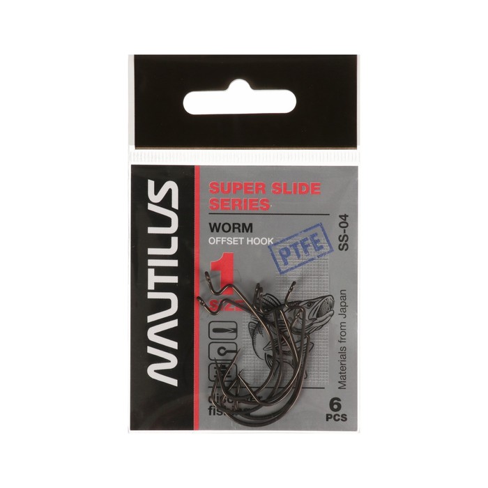 Крючок офсетный Nautilus Offset Super Slide Series Worm SW-04PTFE, № 1, 6 шт. - Фото 1