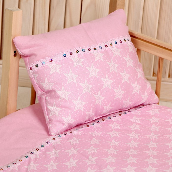 Кукольное постельное «Звезды на розовом», простынь, одеяло 46х36 см, подушка 23х17 см - фото 1885694853