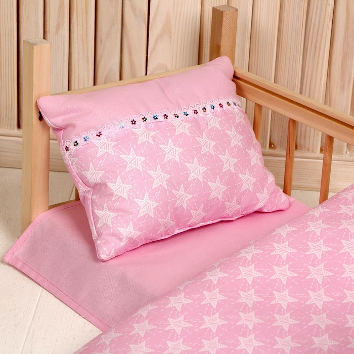 Кукольное постельное «Звезды на розовом», простынь, одеяло 46х36 см, подушка 23х17 см - фото 1885694854