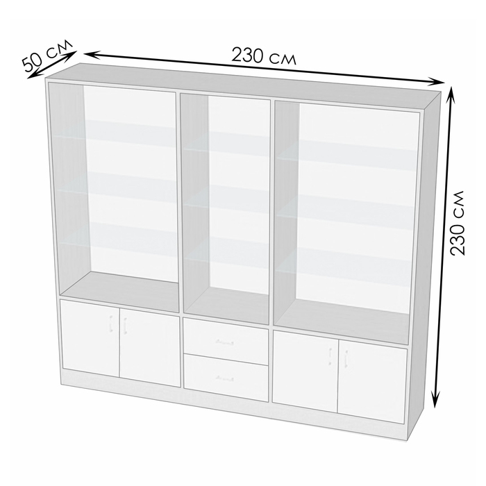 Шкаф ШП 6, 2300×500×2000, ЛДСП, стекло, цвет белый - фото 1887164760