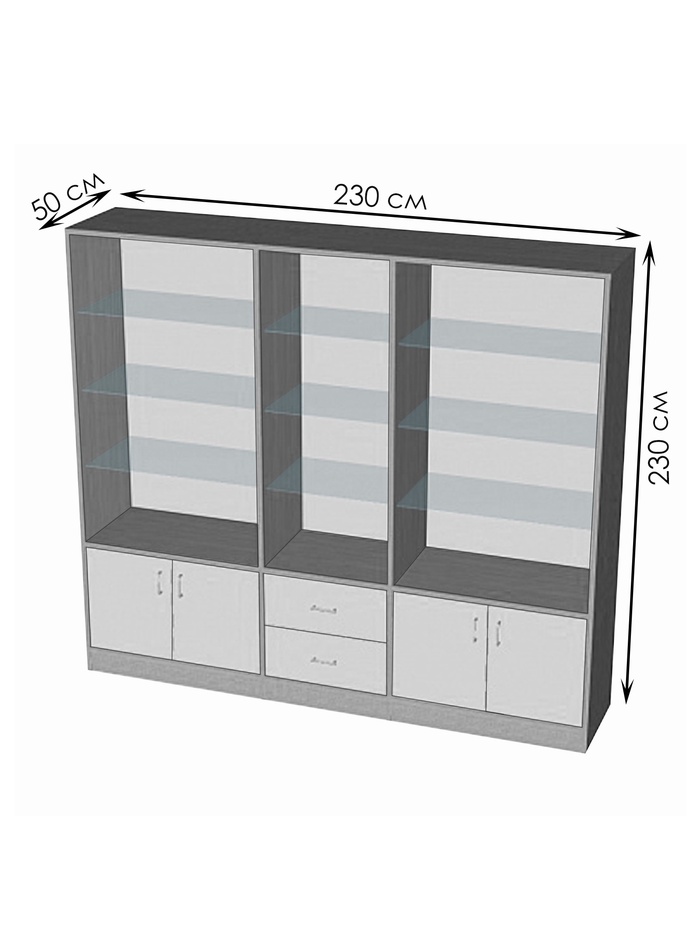 Шкаф ШП 6, 2300×500×2000, ЛДСП, стекло, серый - Фото 1