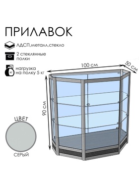 

Прилавок Трн дв, 1000*500*900, ЛДСП, стекло, цвет серый