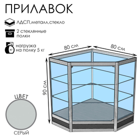 Прилавок угловой «У5н дв», 80×80×90 см, ЛДСП, стекло, серый