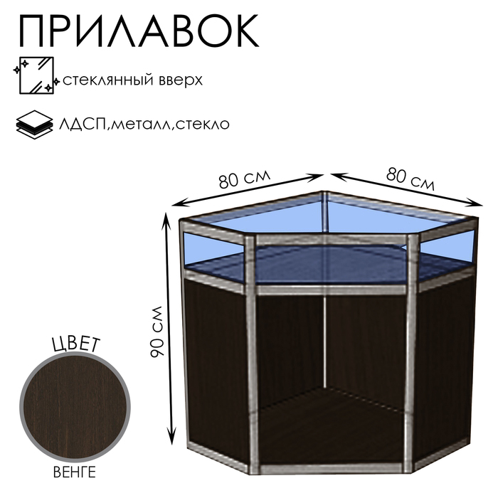 Прилавок У5в, 800×800×900, ЛДСП, стекло, цвет венге