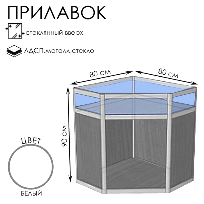 Прилавок У5в дв, 800×800×900, ЛДСП, стекло, цвет белый