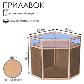 Прилавок угловой «У5в дв», 80×80×90 см, ЛДСП, стекло, цвет дуб сонома