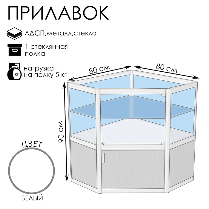 Прилавок угловой «У5п дв», 80×80×90 см, ЛДСП, стекло, белый