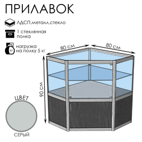 Прилавок угловой «У5п дв», 80×80×90 см, ЛДСП, стекло, серый