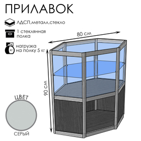 Прилавок угловой «У6п», 80×80×90 см, ЛДСП, стекло, серый