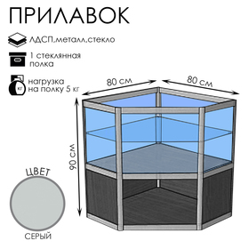 Прилавок угловой «У5п», 80×80×90 см, ЛДСП, стекло, серый