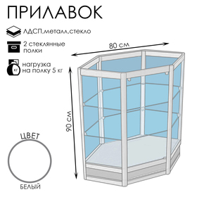 Прилавок угловой «У6н», 80×80×90 см, ЛДСП, стекло, белый