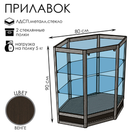 Прилавок угловой «У6н», 80×80×90 см, ЛДСП, стекло, цвет венге