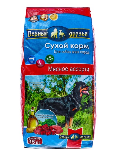 Сухой корм «Верные друзья» для собак всех пород, мясное ассорти, 15 кг