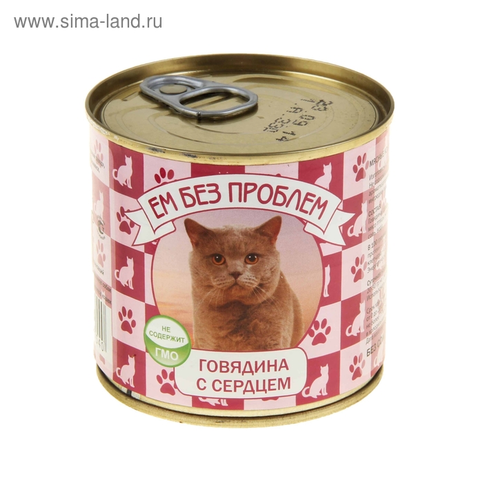 Влажный корм "Ем без проблем" для кошек, говядина с сердцем, ж/б, 250 г - Фото 1