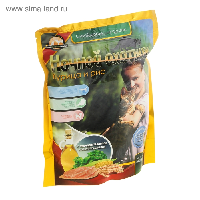 Сухой корм "Ночной охотник" для кошек, курица и рис, 800 гр - Фото 1