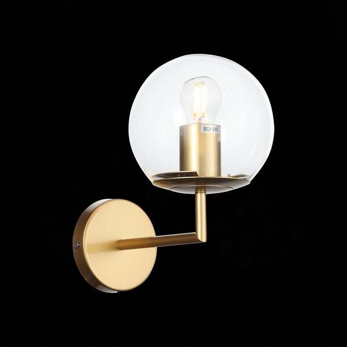 Светильник настенный E27, 1x40W, 15x20 см, цвет матовое золото, прозрачный