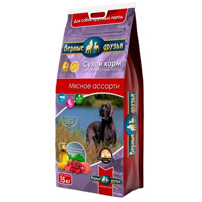 Сухой корм «Верные друзья» для собак крупных пород, мясное ассорти, 15 кг