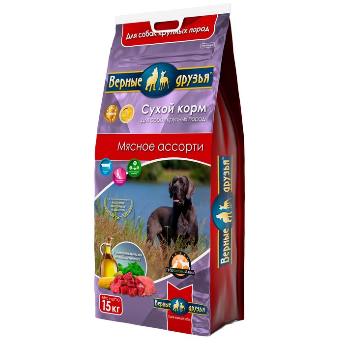 Сухой корм «Верные друзья» для собак крупных пород, мясное ассорти, 15 кг - Фото 1