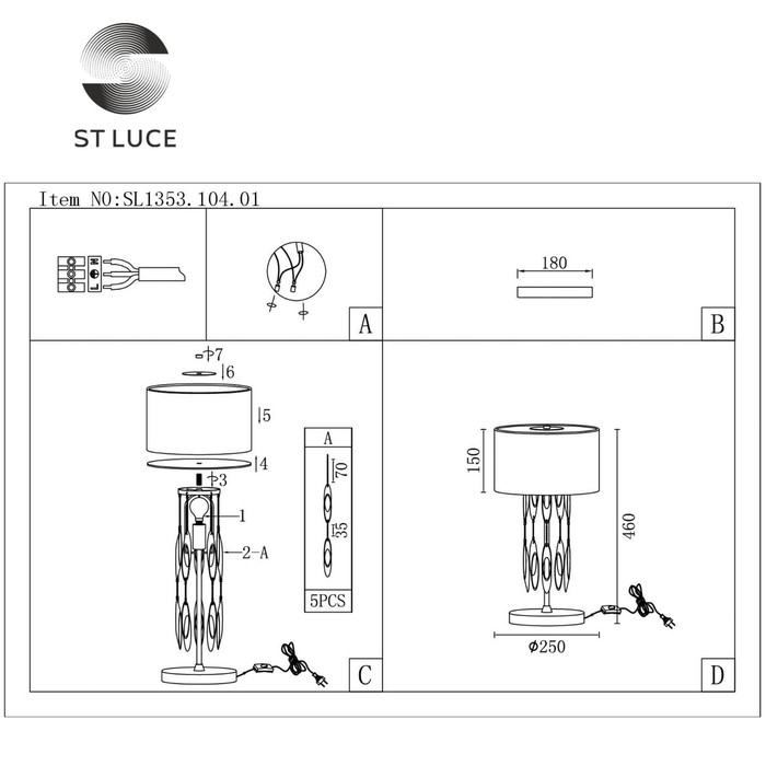 Прикроватная лампа St Luce. SL1353.104.01. Nettuno. 1х60 Вт, E14, 25х25х46 см, цвет хром - фото 1909228162