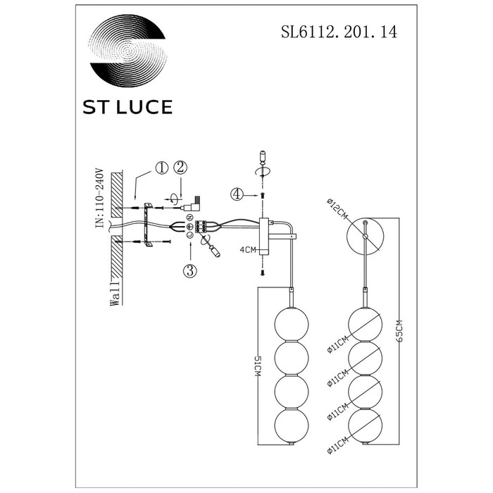 Бра St Luce. SL6112.201.14. Ode. 1х14 Вт, LED, 4000K, 1050 Lm, 12х65 см, цвет золотистый - фото 1906322252