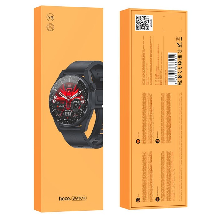 Смарт-часы Hoco Y9, 1.36", 360х360, BT3.0+4.0, 300 мАч, поддержка вызова, шагомер, чёрные