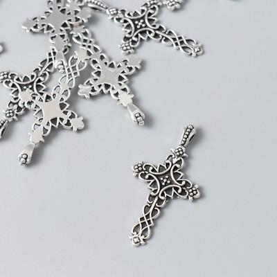Декор для творчества металл "Крест узорный" серебро 2,1х3,8 см