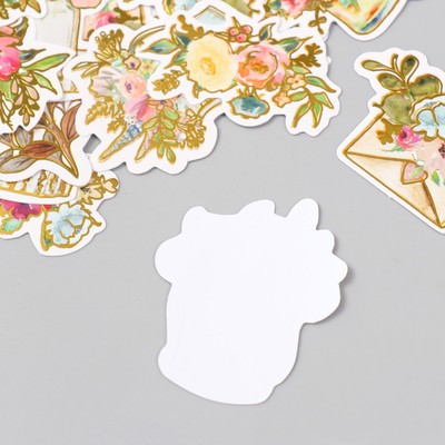 Наклейки для творчества "Акварельные цветы" тиснение золото набор 48 шт 9х7х0,8 см