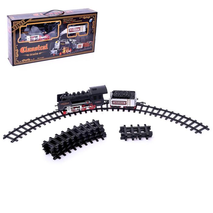 Железная дорога «Классический паровоз», 18 деталей, световые и звуковые эффекты, с дымом, работает от батареек, длина пути 420 см - фото 1895036290
