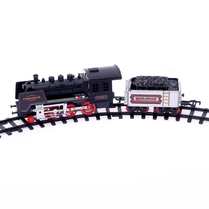 Железная дорога «Классический паровоз», 18 деталей, световые и звуковые эффекты, с дымом, работает от батареек, длина пути 420 см - фото 1875805460