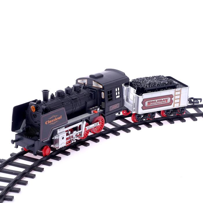 Железная дорога «Классический паровоз», 18 деталей, световые и звуковые эффекты, с дымом, работает от батареек, длина пути 420 см - фото 1895036292
