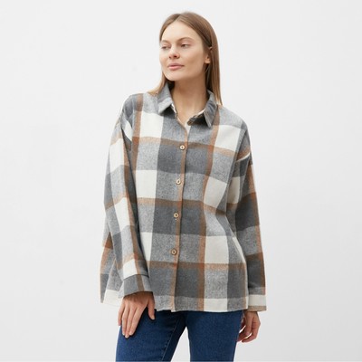 Рубашка женская, цвет серый/коричневый, размер 50-54