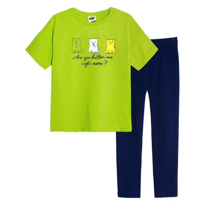 Комплект для девочки : футболка,лосины, рост 104 см, цвет синий