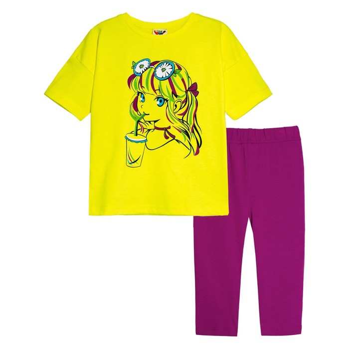 Комплект для девочки : футболка, бриджи, рост 98 см, цвет ягодный