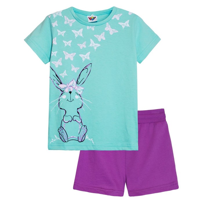 Комплект для девочки : футболка, шорты, рост 134 см, цвет лиловый