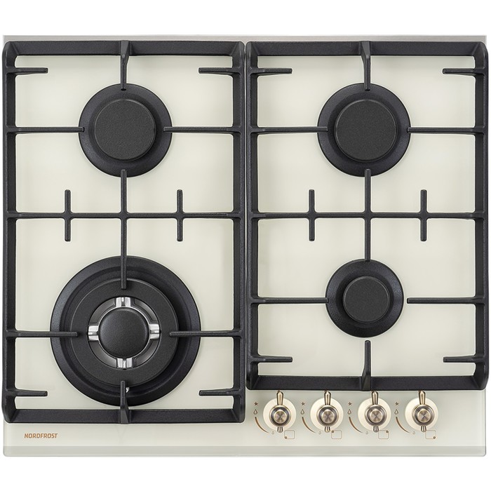 Варочная поверхность NORDFROST HM 6042 RY, газовая, 4 конфорки, бежевый - Фото 1