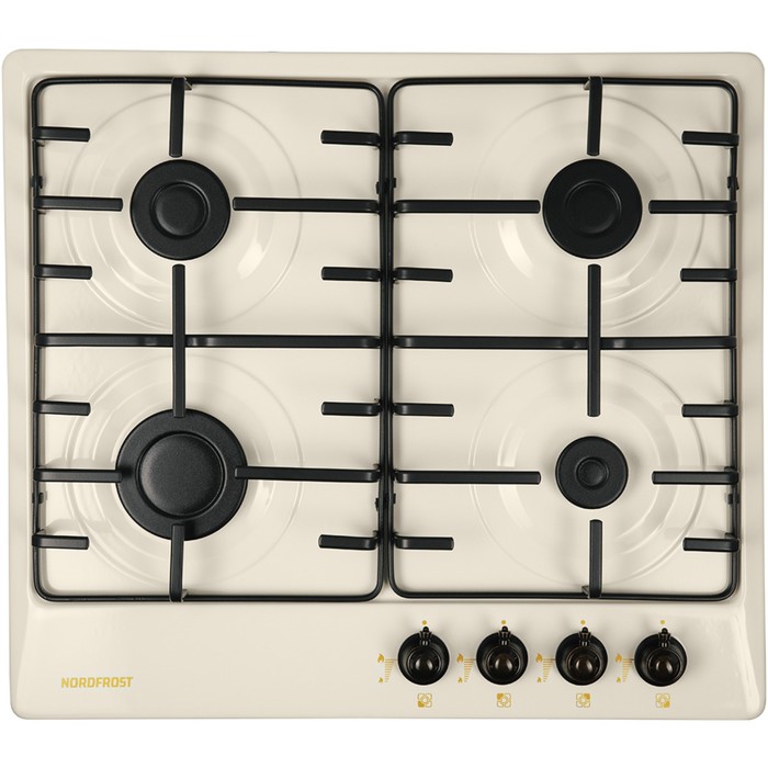 Варочная поверхность NORDFROST HS 6040 YR, газовая, 4 конфорки, бежевый - Фото 1