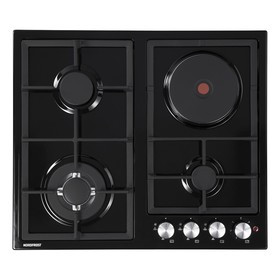Варочная поверхность NORDFROST HS 6032 B, газ-электрика, 4 конфорки, чёрный