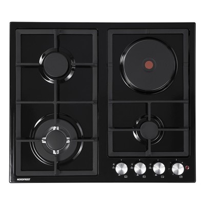 Варочная поверхность NORDFROST HS 6032 B, газ-электрика, 4 конфорки, чёрный