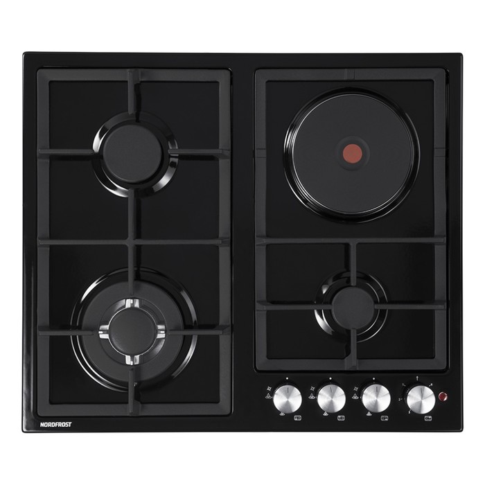 Варочная поверхность NORDFROST HS 6032 B, газовая/электрическая, 4 конфорки, чёрный - Фото 1
